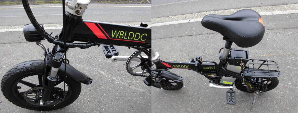 1円～WBLDDC ディスク式 MTB 折り畳み電動自転車 新しいリチウムバッテリー 48V 10Ah 14インチ 黒色 E-BIKE 動作確認済 3252の画像10