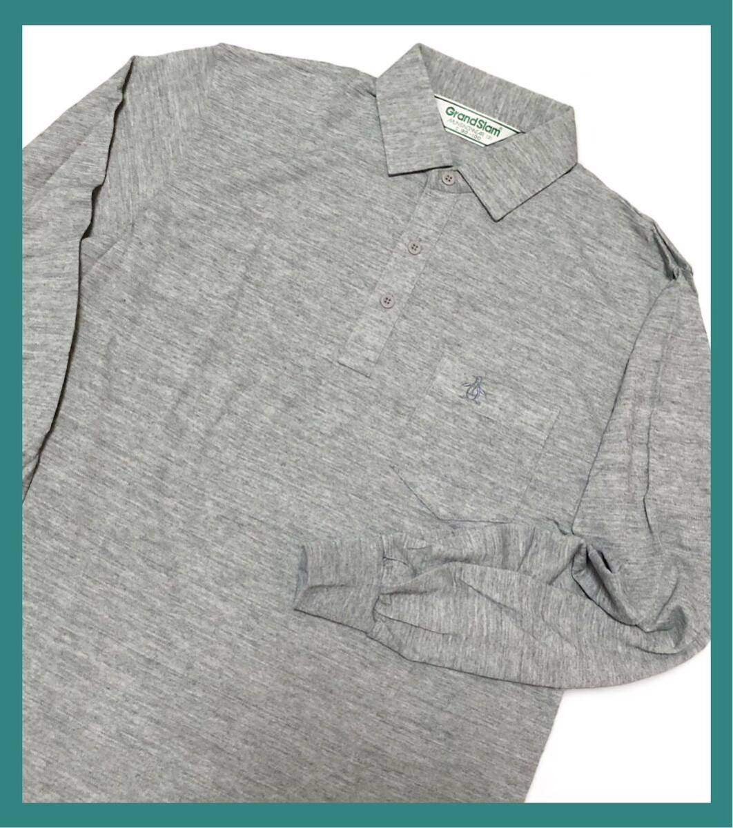 238*Grand Slam Munsingwear Munsingwear wear * penguin embroidery border pattern polo-shirt with long sleeves gray 2