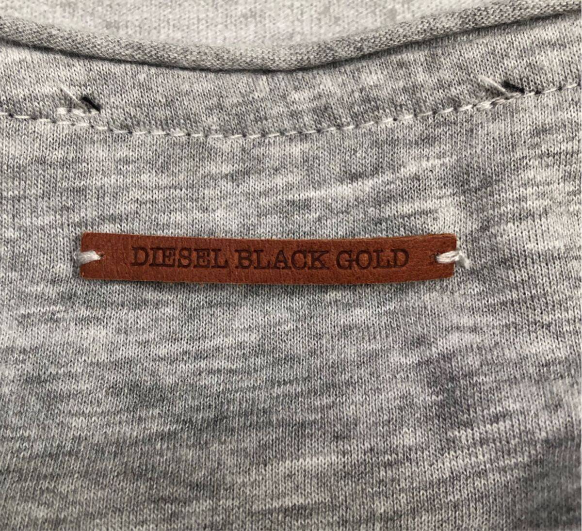 406◆DIESEL BLACK GOLD ディーゼル ブラック ゴールド◆レザーロゴワッペン ハーフボタン コットン 長袖 tシャツ ロンT グレー M_画像6