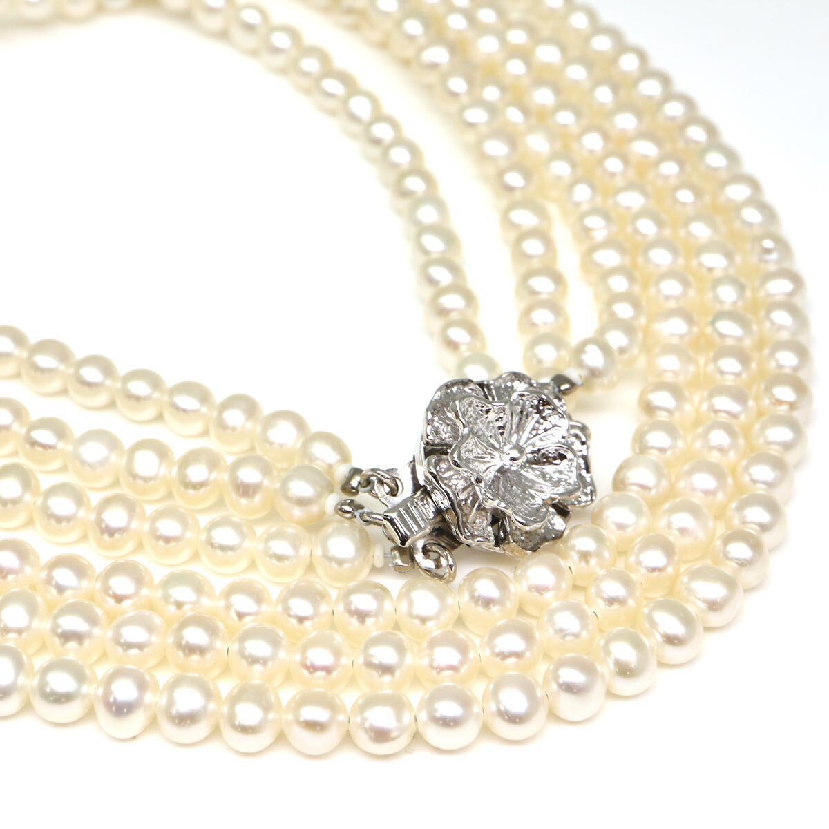 ◆本真珠3連ネックレス/ 36 ◆M 約48.5g 約56.5cm 4.0-4.5mm珠 pearl パール jewelry necklace ジュエリー EA5/EA8_画像1
