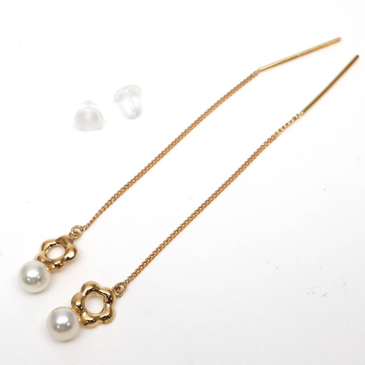 ◆K18 アコヤ本真珠アメリカンピアス◆M 約0.9g 4.5mm珠 パール pearl diamond ジュエリー necklace jewelry DD0_画像3