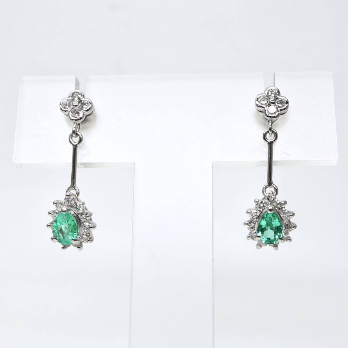 ソーティング付き!!◆Pt850 天然エメラルド/天然ダイヤモンドピアス◆M 約3.6g emerald diamond ジュエリー jewelry EB6/EB9_画像3