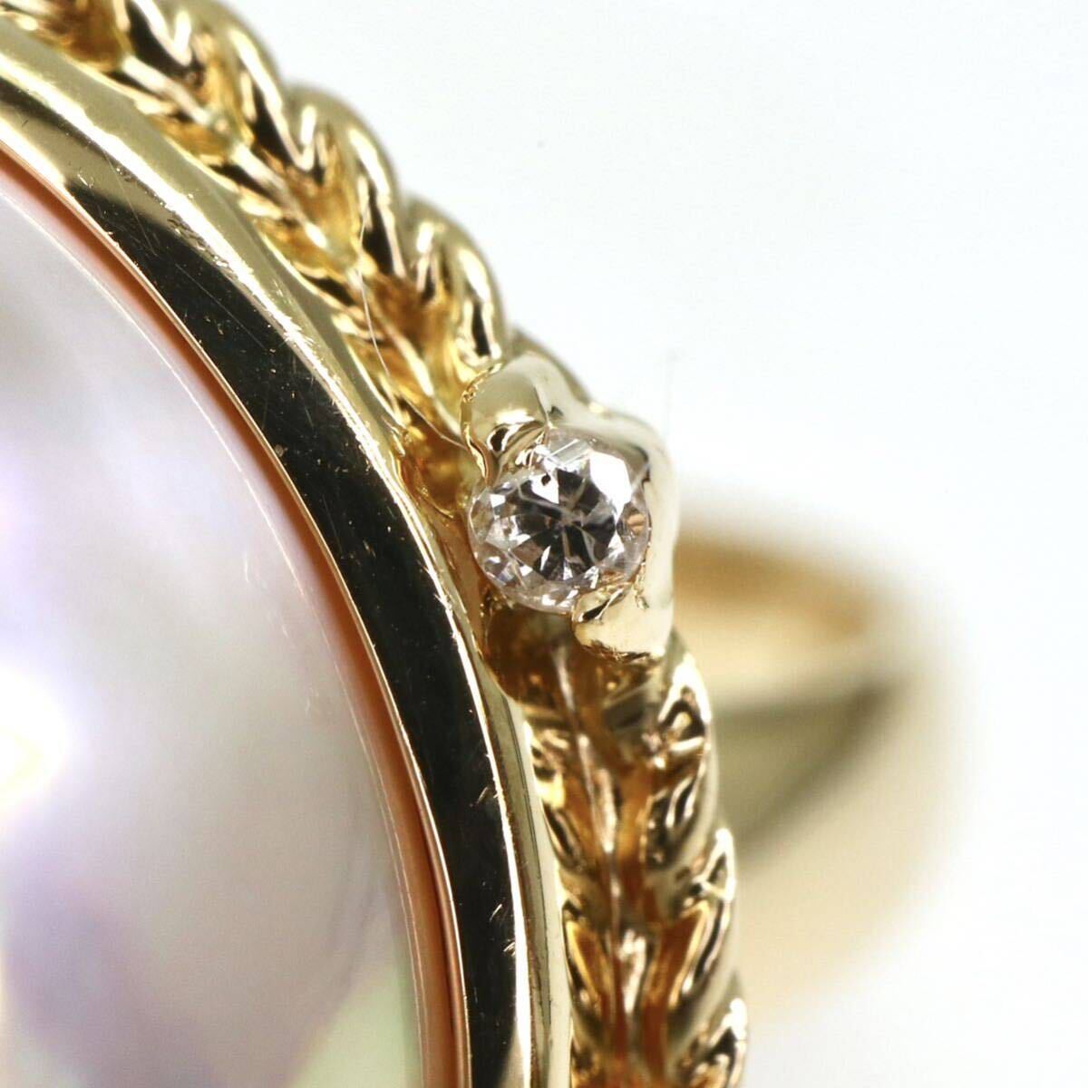 ◆K18 天然ダイヤモンド付きマベパールリング◆M 18.5mm珠 約6.7g D0.03ct8号 diamond ジュエリー ring 指輪 ED3/EE3_画像6