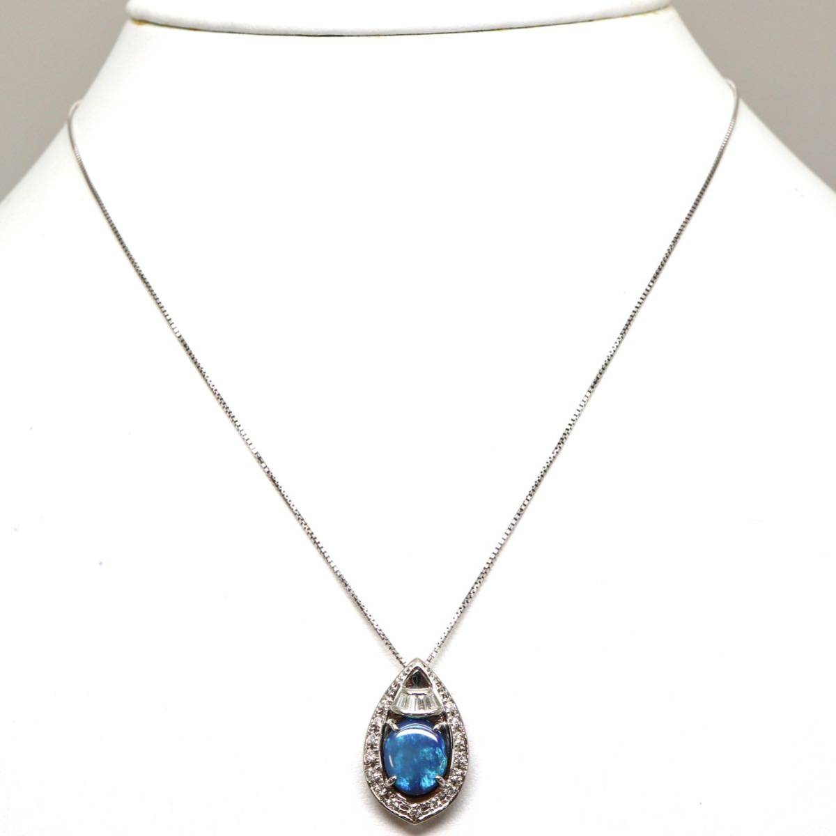 ◆Pt900/K18WG 天然ブラックオパール/天然ダイヤモンド ネックレス◆A◎ 約4.8g 約40.0cm black opal jewelry necklace EC8/EC8_画像2