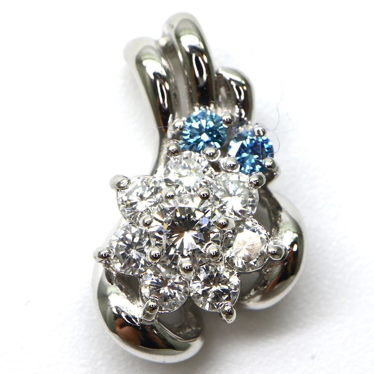 ◆K18 天然ダイヤモンド/天然ブルーダイヤモンド ペンダントトップ◆A 約3.0g 0.54ct diamond ジュエリー necklace pendant EB1/EB5_画像1