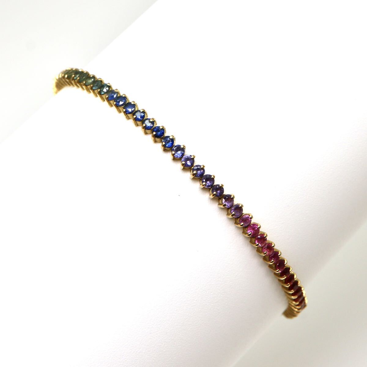 ◆K18 天然マルチカラーサファイアテニスブレスレット◆A 約5.0g 約17.0cm sapphire bracelet EC7/EC7の画像2