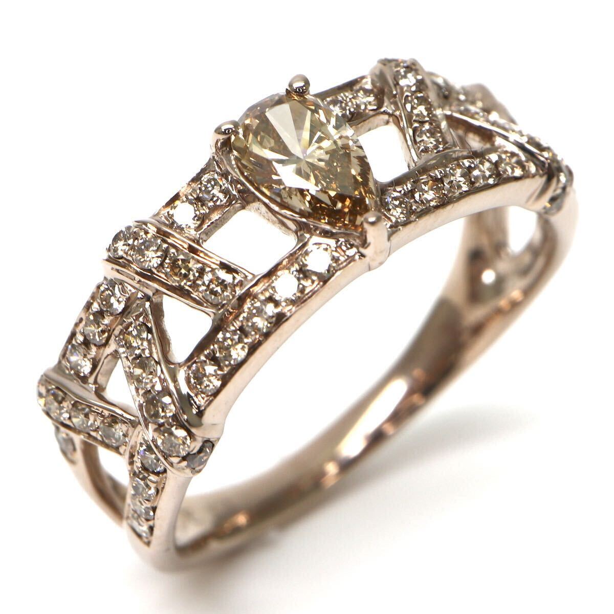 ◆K18 天然ダイヤモンドリング◆A 約4.0g 15号 0.35ct 0.40ct diamond ring 指輪 EB5/EC9の画像1