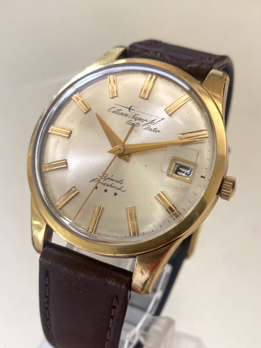 美品 Citizen シチズン スーパージェット オートデーター AD51507081 自動巻き 39石 14KGF 腕時計 デイト 稼働 メンズ ゴールド ik030906