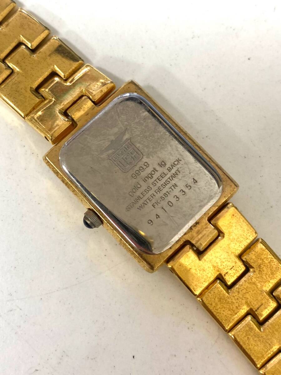 ELGIN エルジン FK-581-TN FINE GOLD 999.9 gold ingot 1g 腕時計 クォーツ 未稼働 ゴールド文字盤 スクエアフェイス ㏄021102_画像2