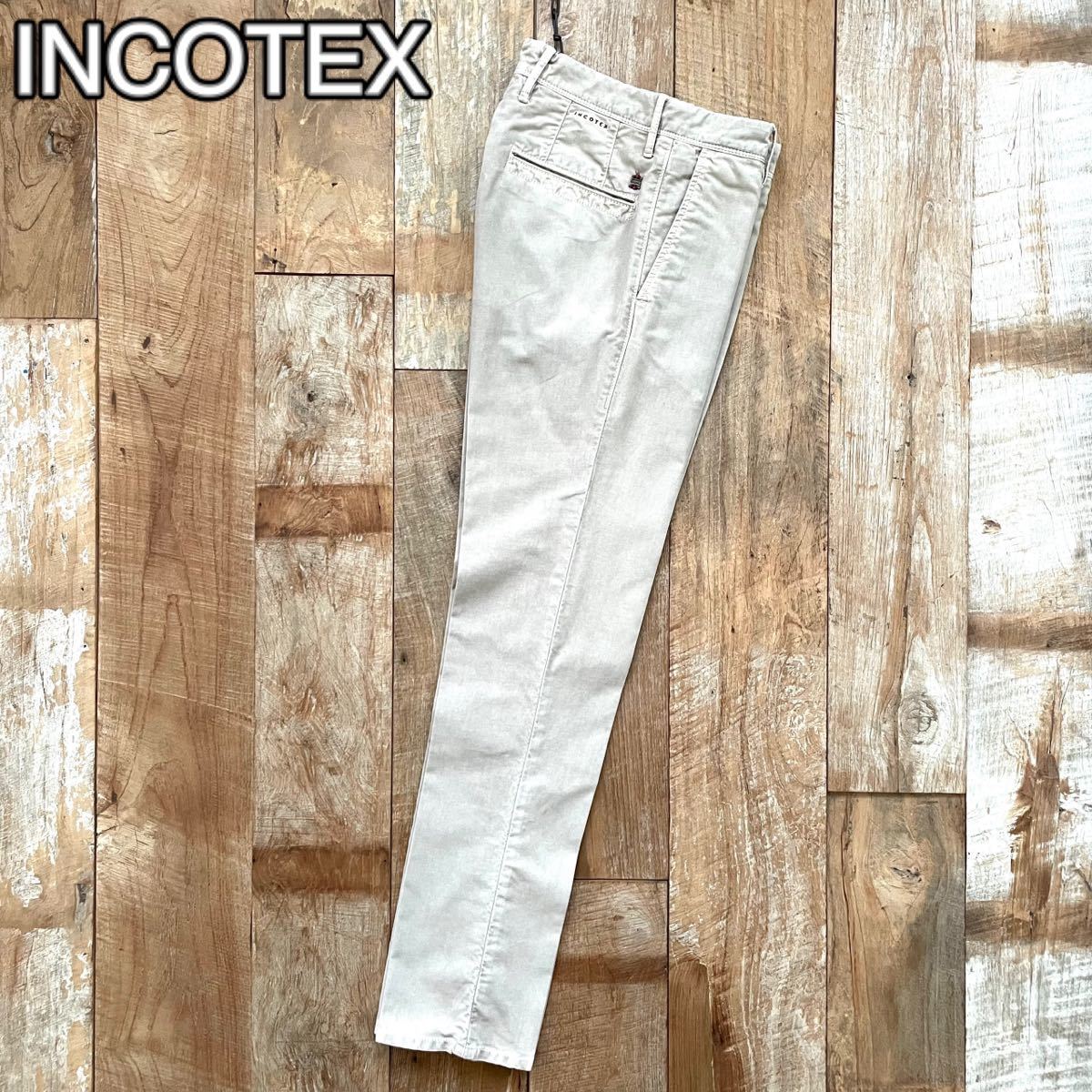 【美品】INCOTEX インコテックス SLACKS ヴィンテージ加工 テーパード コットン スラックス パンツ 29 ライトベージュ BEAMSF取扱 b_画像1