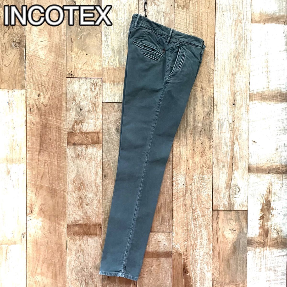 【極美品】INCOTEX インコテックス SLACKS ヴィンテージ加工 テーパード コットン スラックス パンツ 31 ネイビー　BEAMSF取扱_画像1