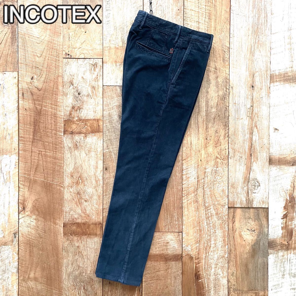 【極美品】INCOTEX SLACKS インコテックス ヴィンテージ加工 テーパード コットン スラックス パンツ 29 ネイビー BEAMSF取扱_画像1