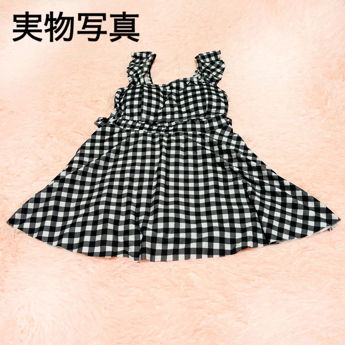 [ new goods unused ] check pattern swimsuit L size skirt silver chewing gum check sleeveless separate pad removed possibility [ anonymity delivery ] Korea 