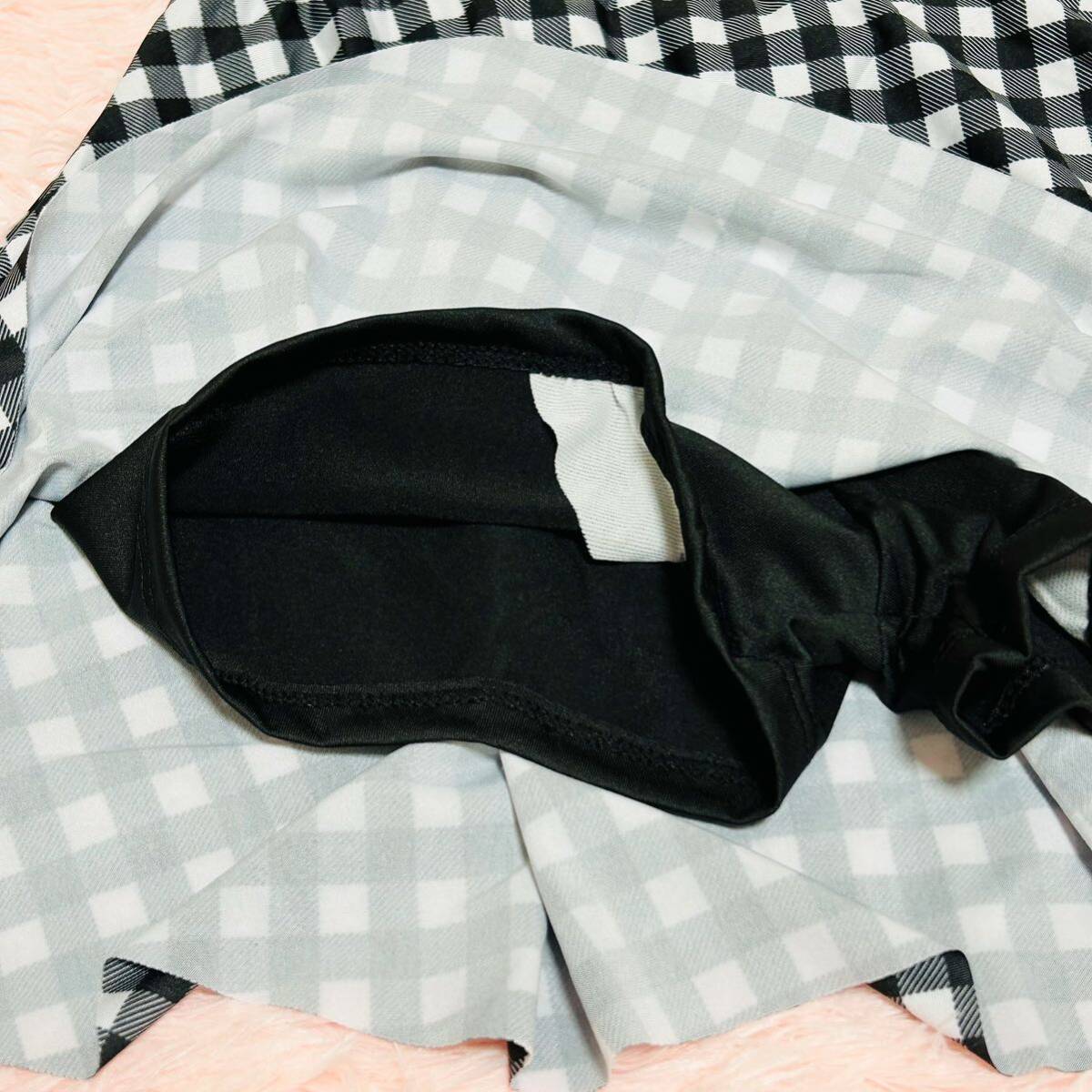 [ new goods unused ] check pattern swimsuit L size skirt silver chewing gum check sleeveless separate pad removed possibility [ anonymity delivery ] Korea 