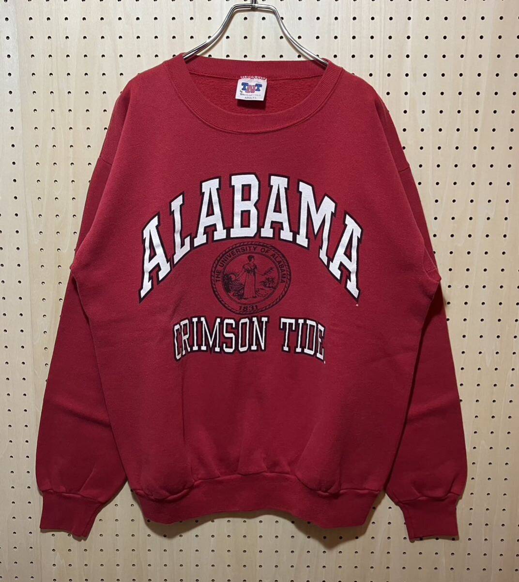 【L】Alabama Logo Print Sweat Red アラバマ 3段 ロゴ プリント スエット レッド 赤 カレッジ パーカー 長袖 USA製 T158_画像1