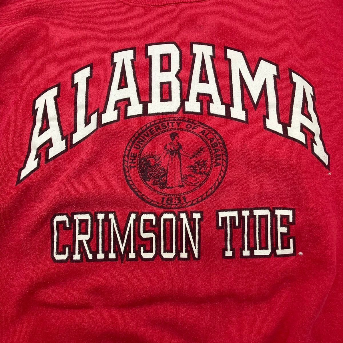 【L】Alabama Logo Print Sweat Red アラバマ 3段 ロゴ プリント スエット レッド 赤 カレッジ パーカー 長袖 USA製 T158_画像9