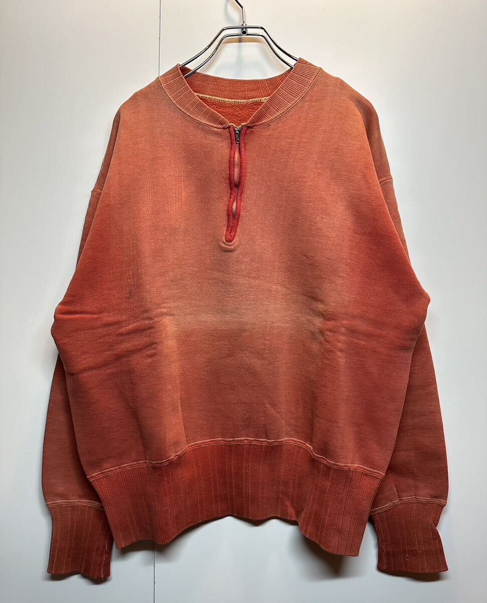 40s Vintage Half Zip Sweat Red Waldes 40年代 ビンテージ ハーフジップ スエット レッド 赤 ハリ抜き リブ フェード ウォルデス T182_画像1