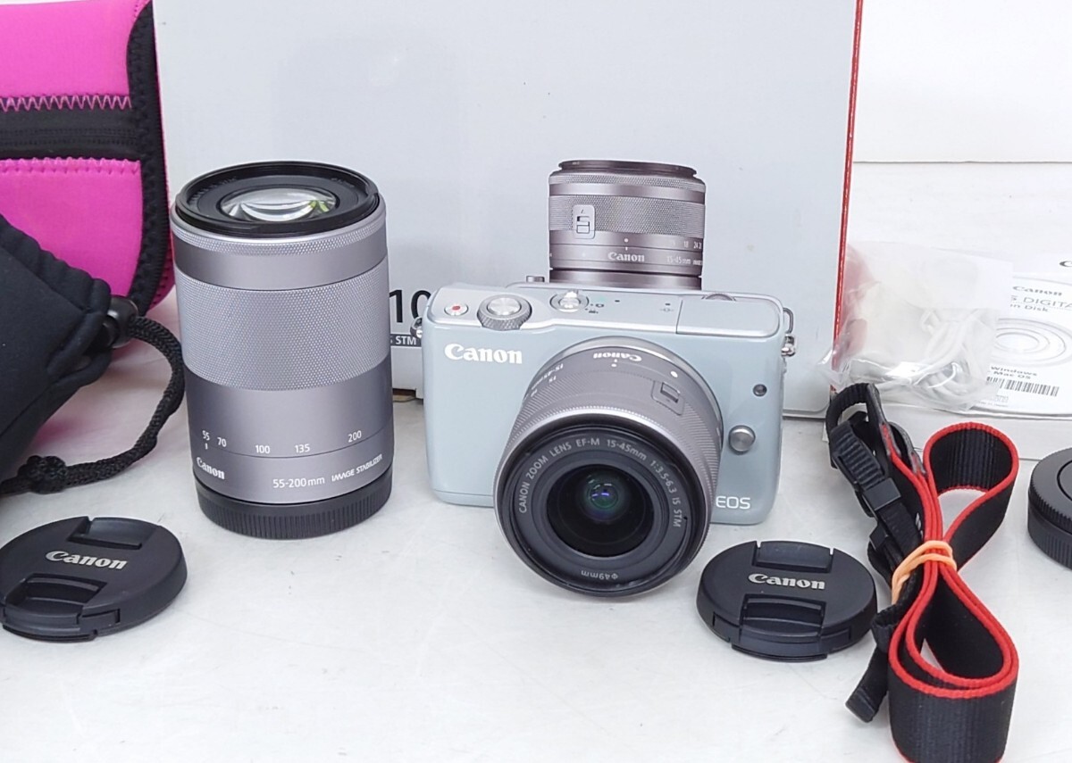 【SR-193】 美品 Canon EOS M10 ホワイト EF-M15-45 IS STM EF-M55-200 IS STM レンズセット ミラーレス 一眼 カメラ 通電OK _画像1