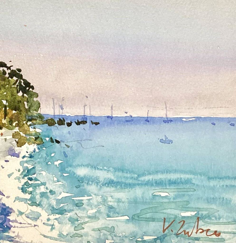  Italy *[ higashi .. painter ]Vitalie ZUBCO* large . pavilion name .. painter *[ Italy. sea side ]21×13.5.(w3-3)* watercolor scenery genuine work amount none sea 
