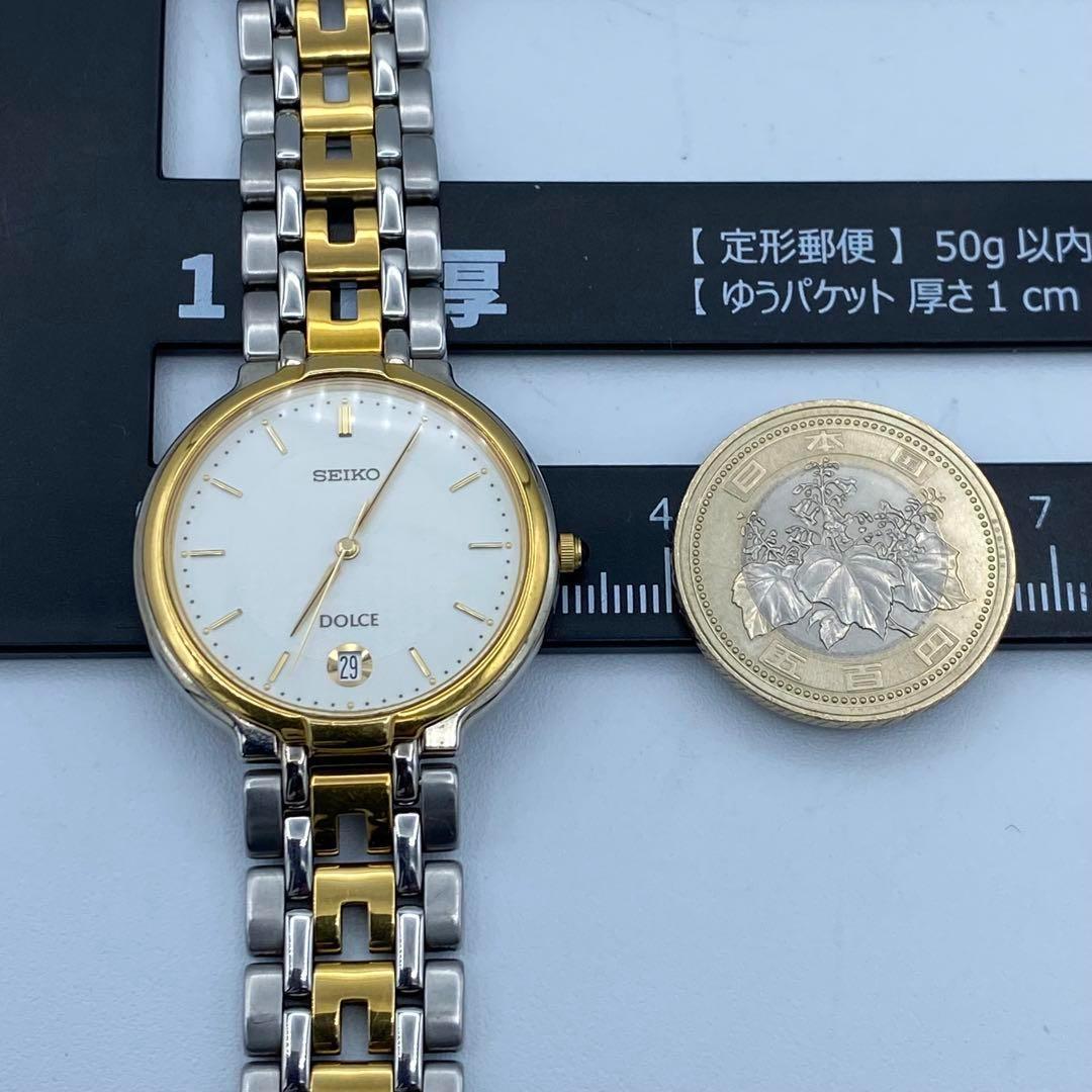 《美品　稼動品》　セイコー　SEIKO　ドルチェ　DOLCE　防水　メンズ腕時計　クォーツ　デイト　ホワイト系文字盤　5E32-6A80_画像6