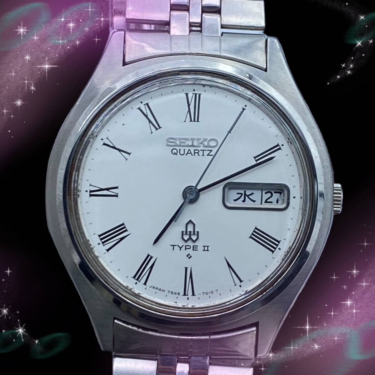 《美品　稼働品》　セイコー　SEIKO　タイプ2　TYPEⅡ　メンズ腕時計　デイデイト　防水　シルバー系文字盤　クオーツ　7546-7010_画像9
