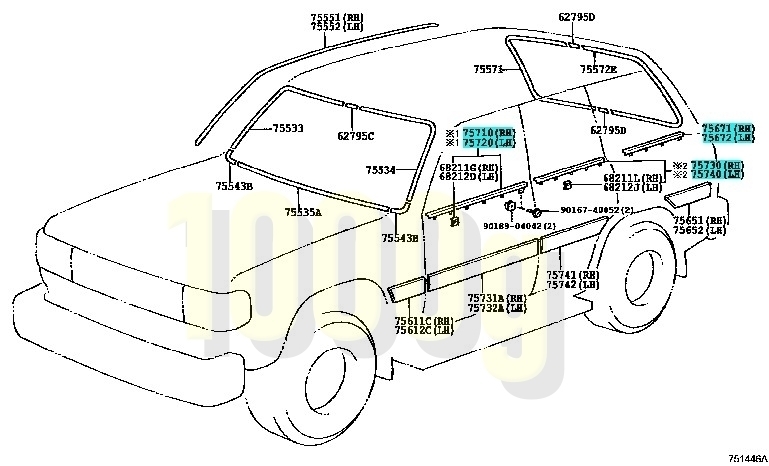 【トヨタ純正新品】TOYOTA 未使用品 ★超希少品★ ランクル80 水切りモール １台分 6点セット ベルトモール FZJ80 HDJ81 HZJ81_画像2