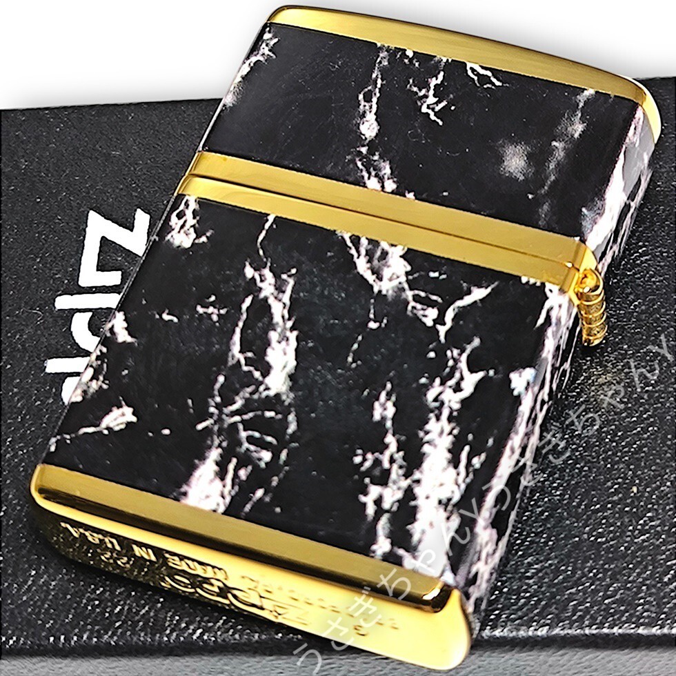 zippo☆4面大理石柄☆ワンポイントロゴ☆ゴールド☆金タンク☆ジッポ ライター_画像3