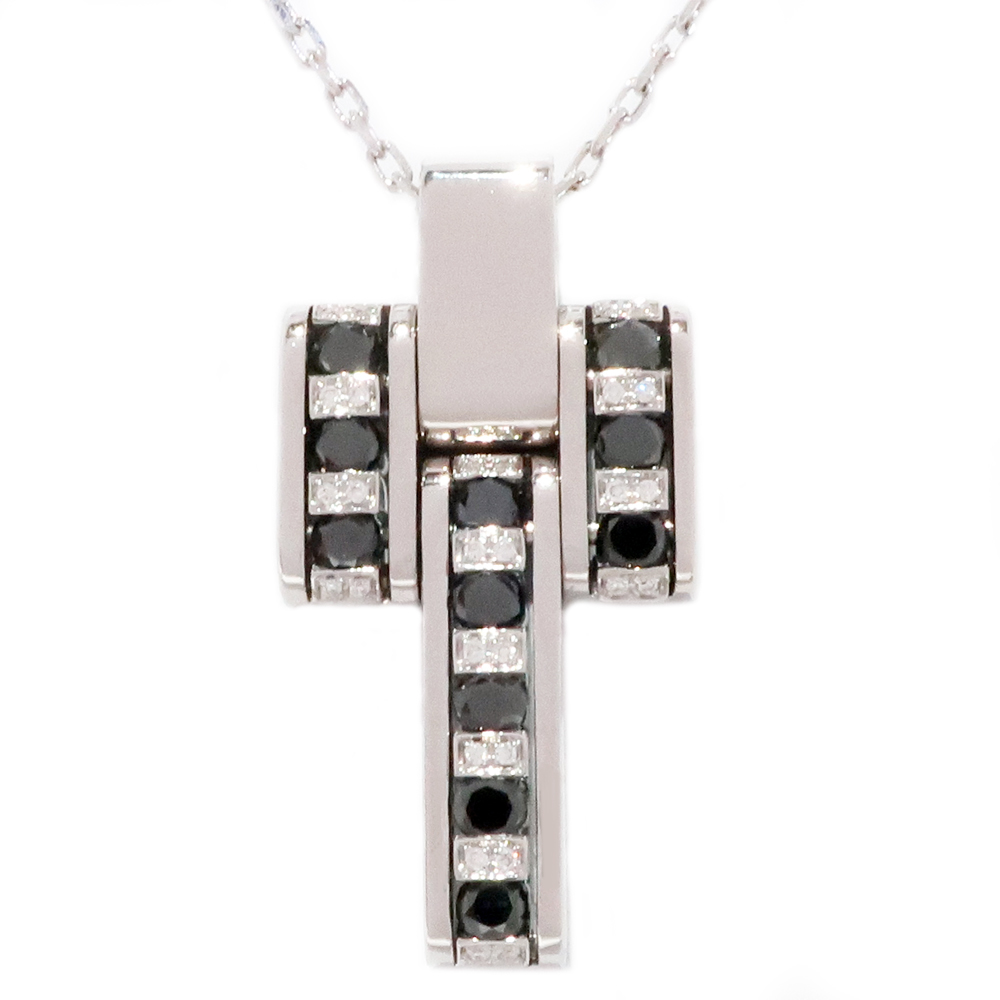 [ Tempaku ] Damiani Cross 10 знак . колье чёрный бриллиант бриллиант K18 примерно 14.3g ювелирные изделия 750 белое золото WG
