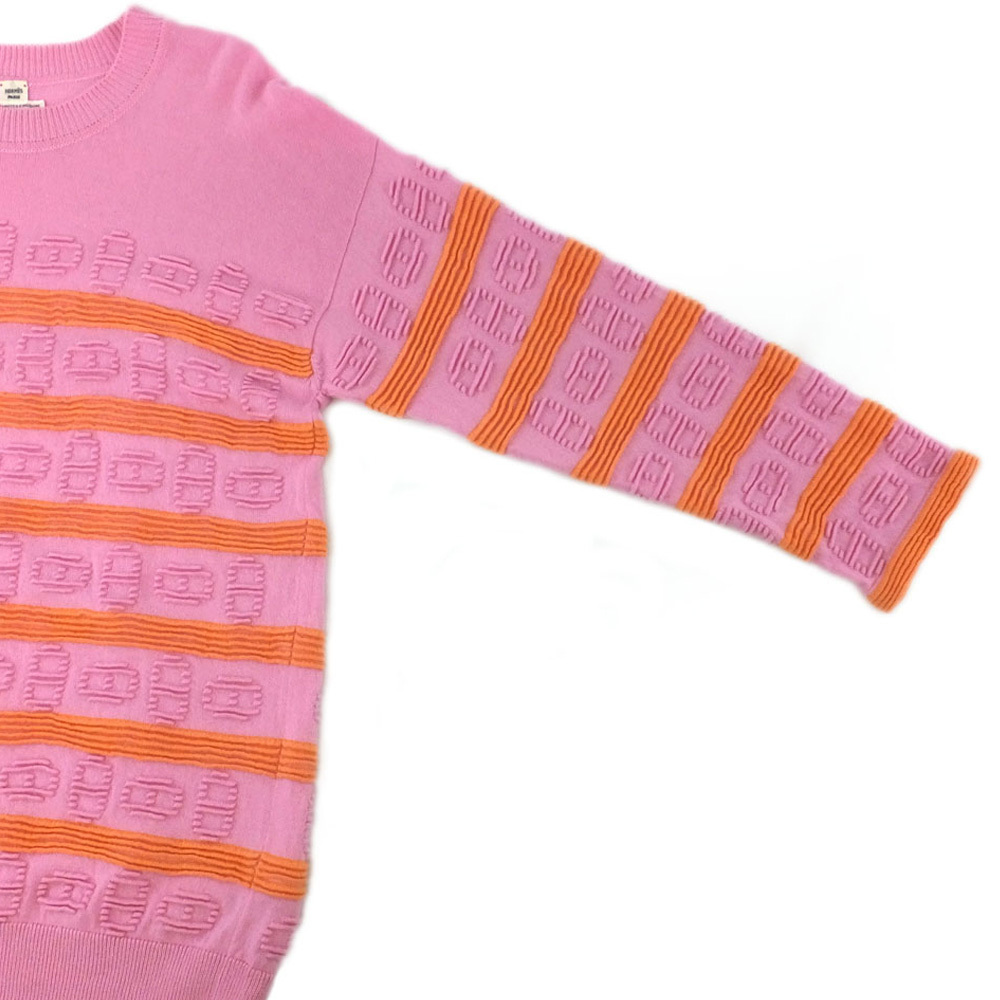 【天白】エルメス ニット サイズ34表記 PK ピンク オレンジ 3E2624D2 カシミア セーター スウェット トレーナー 女_画像8