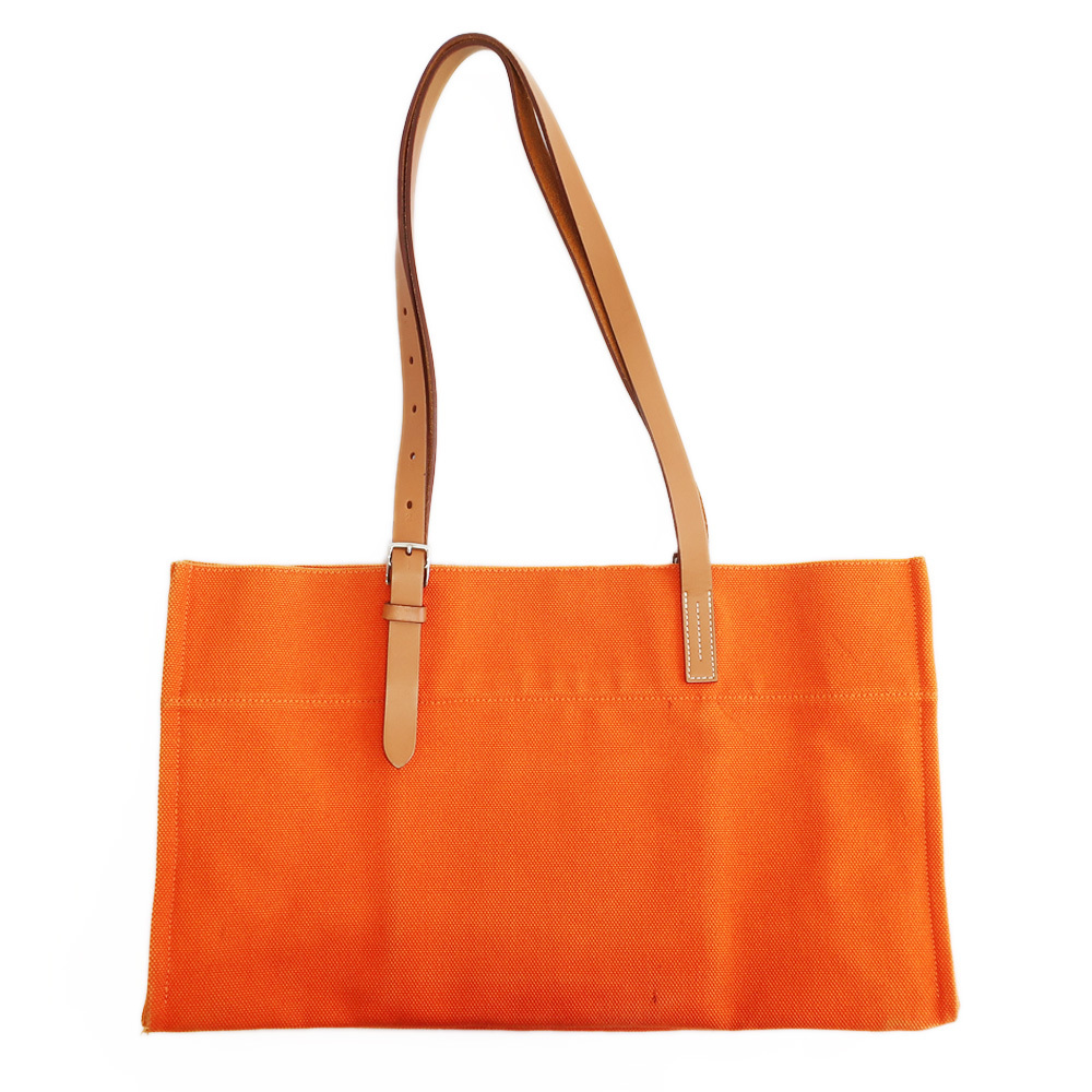 【天白】エルメス エトリヴィエール エラン トートバッグ 鞄 オレンジ シルバー金具 キャンバス メンズ レディース