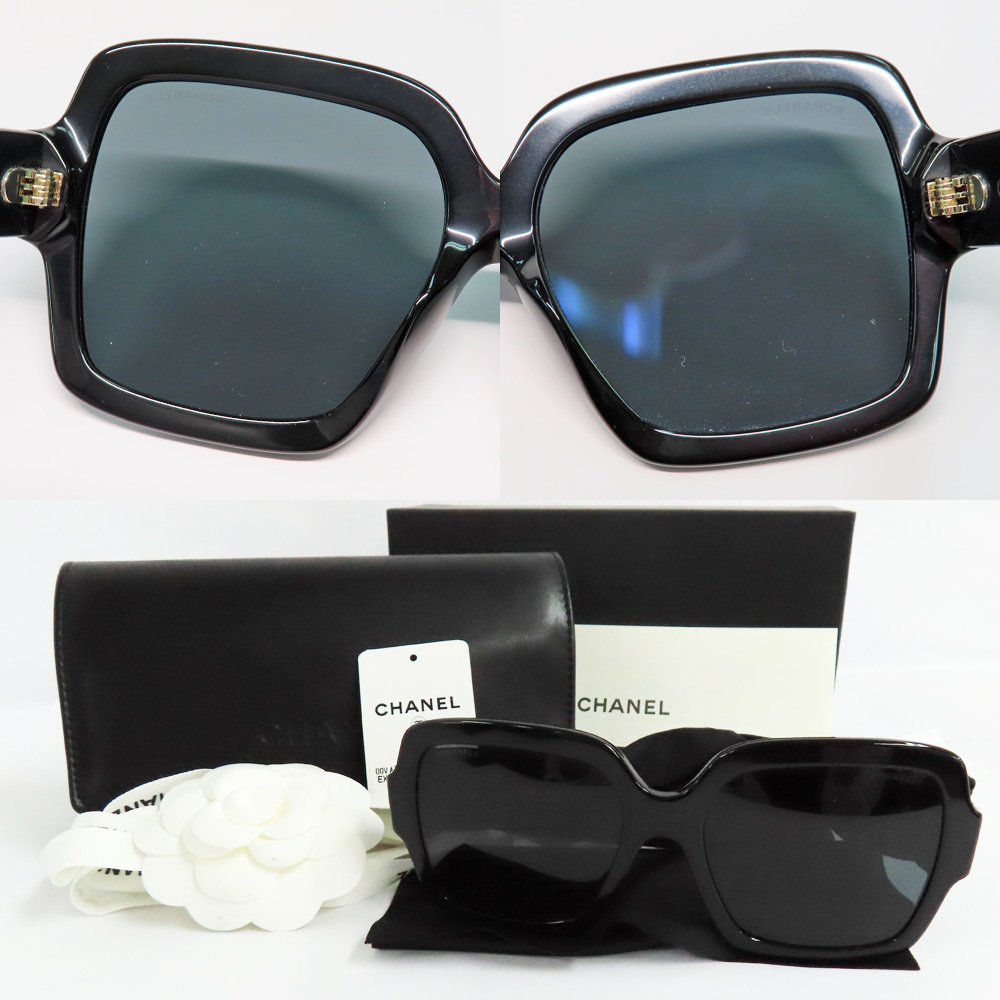 [ Nagoya ] Chanel square Shape I wear sunglasses A71469 Heart 56*18 140 black plastic small articles 
