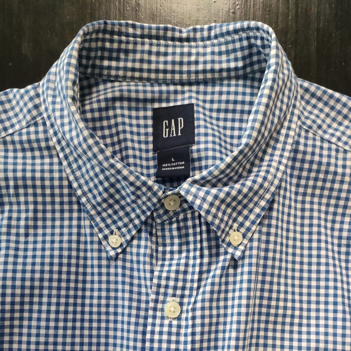 GAP　長袖シャツ メンズL　超さわやかチェック柄　ボタンダウンシャツ ブルー