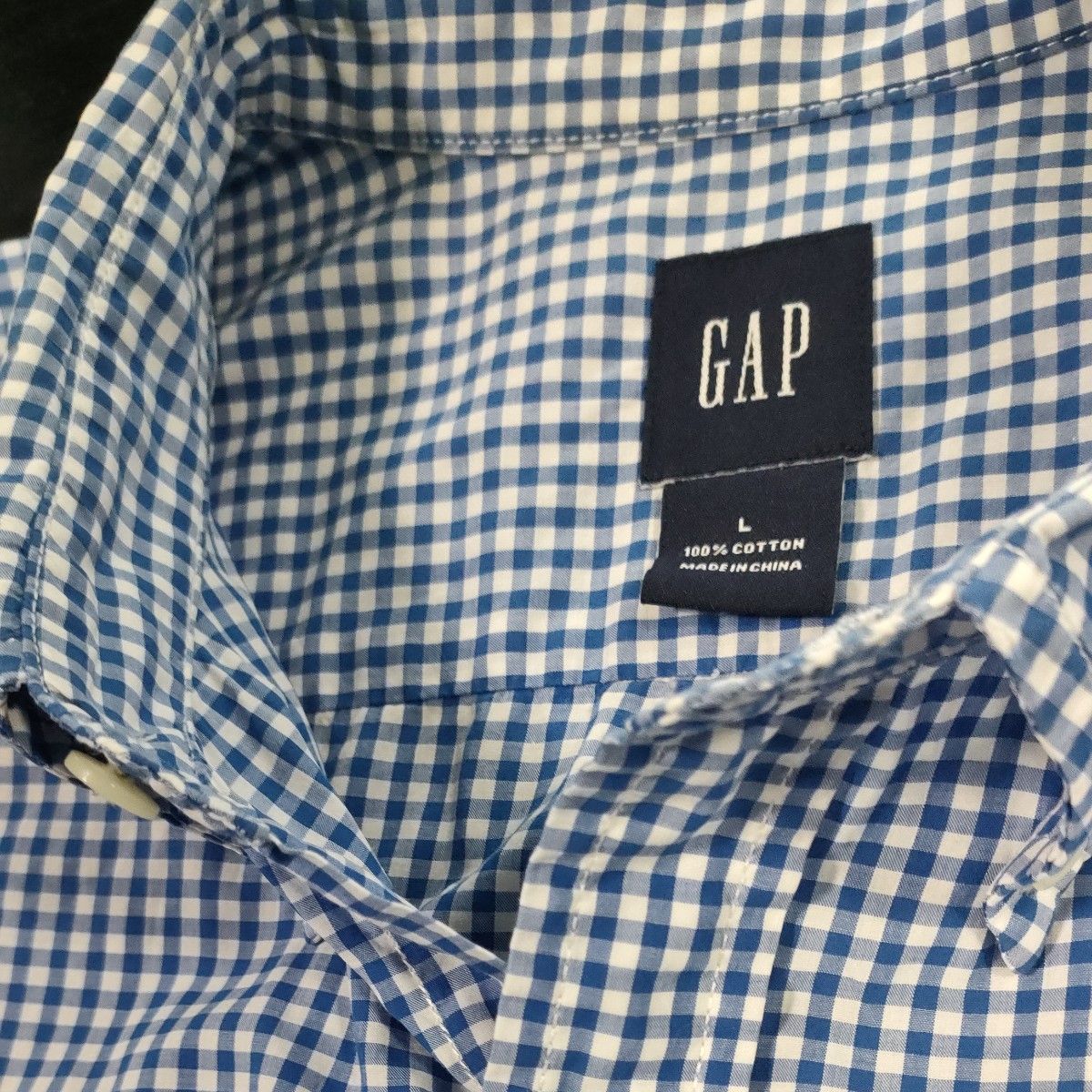 GAP　長袖シャツ メンズL　超さわやかチェック柄　ボタンダウンシャツ ブルー