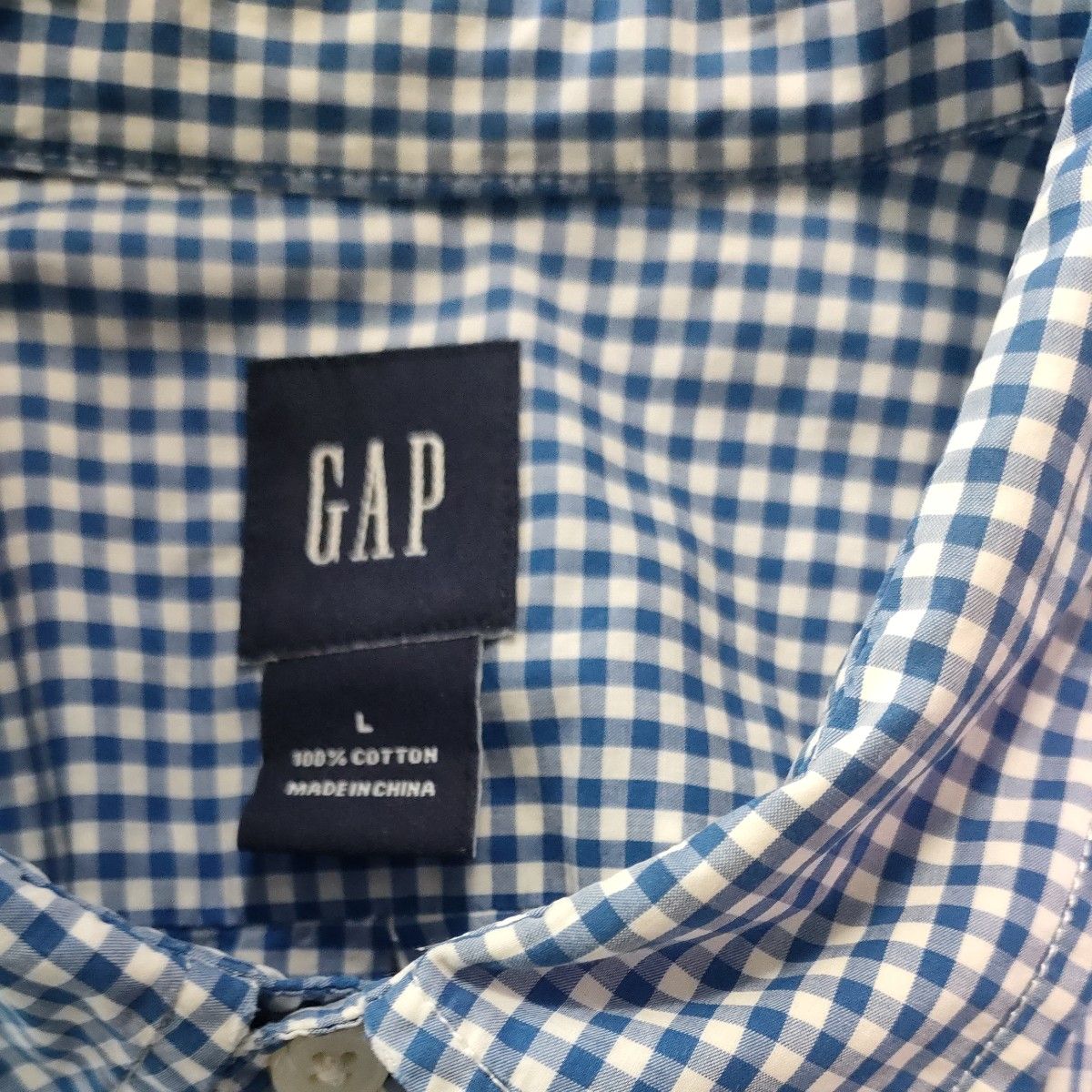 GAP　長袖シャツ メンズL　超さわやかチェック柄　ボタンダウンシャツ ブルー