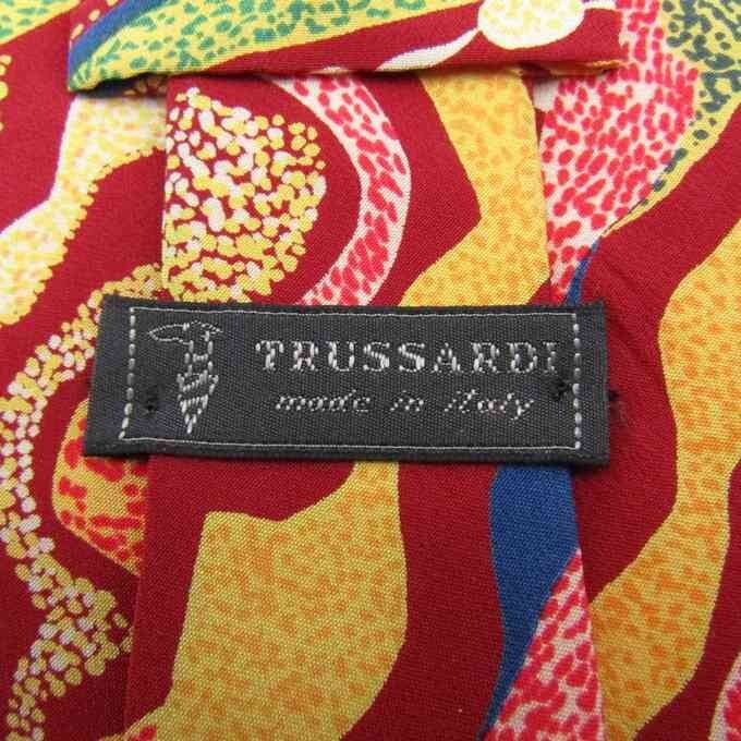 トラサルディ ブランドネクタイ 総柄 パネル柄 シルク イタリア製 メンズ ワインレッド TRUSSARDIの画像4