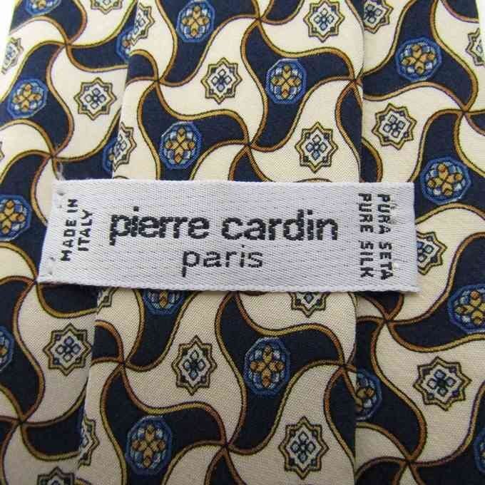 ピエールカルダン ブランドネクタイ 小紋柄 花柄 格子柄 シルク イタリア製 メンズ ネイビー Pierre Cardin_画像4