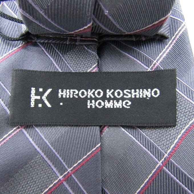 ヒロココシノ ブランド ネクタイ チェック柄 シルク 未使用タグ付 メンズ グレー HIROKO KOSHINO_画像4