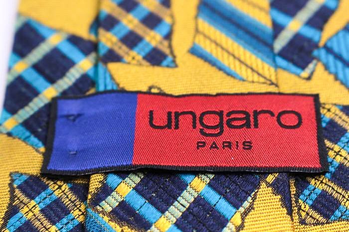 ウンガロ ブランド ネクタイ 総柄 チェック柄 パネル柄 シルク イタリア製 メンズ イエロー emanuel ungaro_画像4