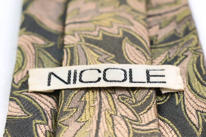 ニコル ブランド ネクタイ 総柄 リーフ柄 シルク メンズ カーキ NICOLE_画像4