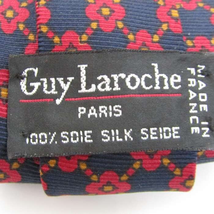 ギラロッシュ ブランド ネクタイ 花柄 チェック柄 格子柄 シルク フランス製 メンズ ネイビー Guy Laroche_画像4
