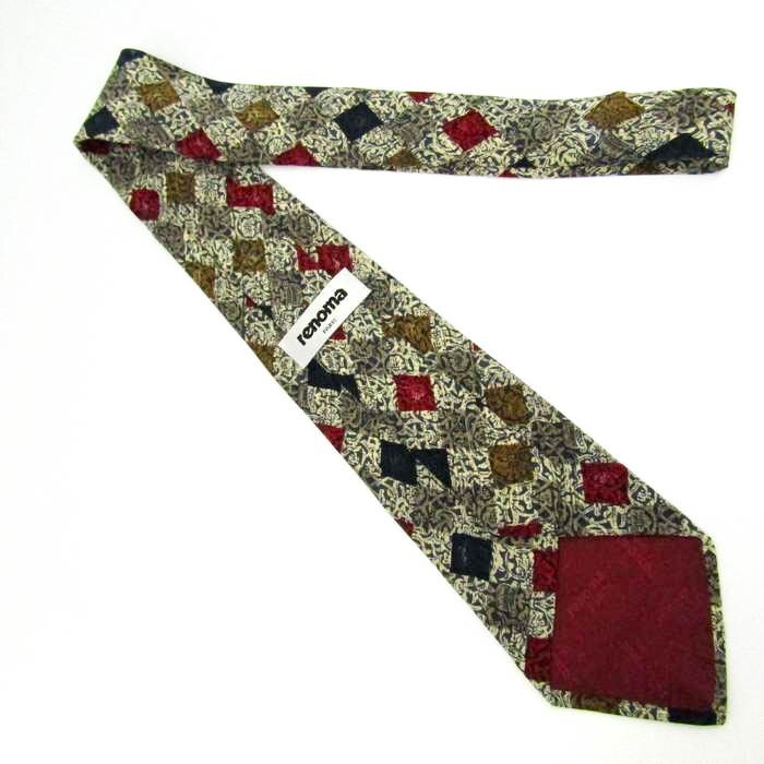 Renoma brand necktie silk check pattern total pattern men's gray renoma