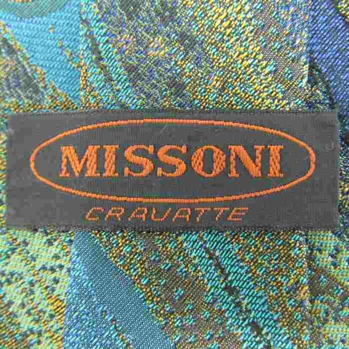 ミッソーニ ブランドネクタイ 総柄 イタリア生地 シルク 日本製 メンズ グリーン系 Missoni_画像4