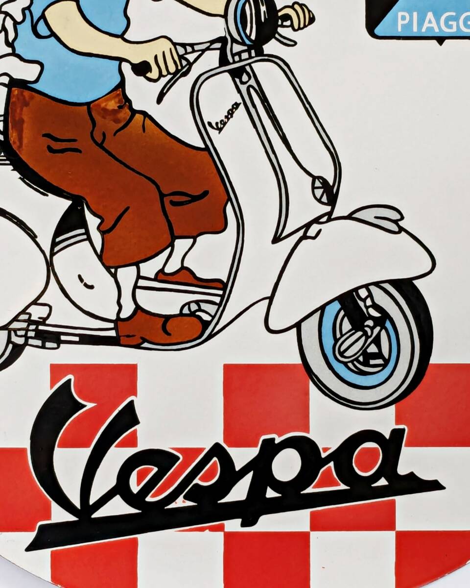 希少 ヴィンテージ スチール製ホーロー看板【ベスパ Vespa PIAGGIO タンタンの冒険★ビッグサイズ 直径76cm★アメリカ製サインプレート】_画像5