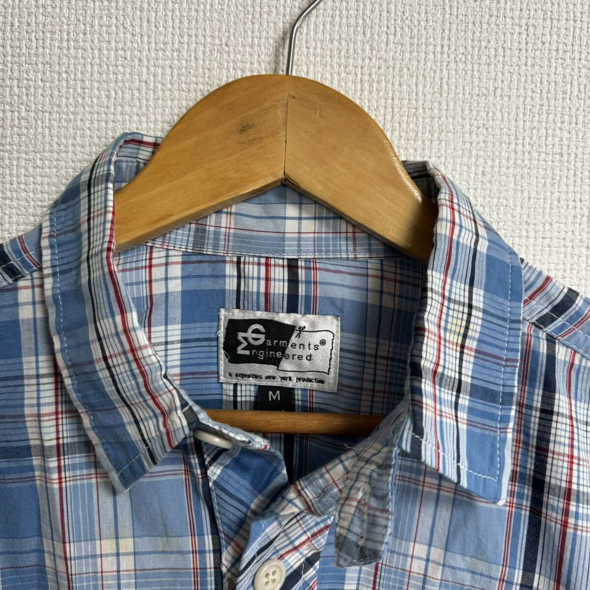 [ б/у одежда ]engineered garments рубашка с длинным рукавом m размер тянуть over бледно-голубой проверка голубой America производства 