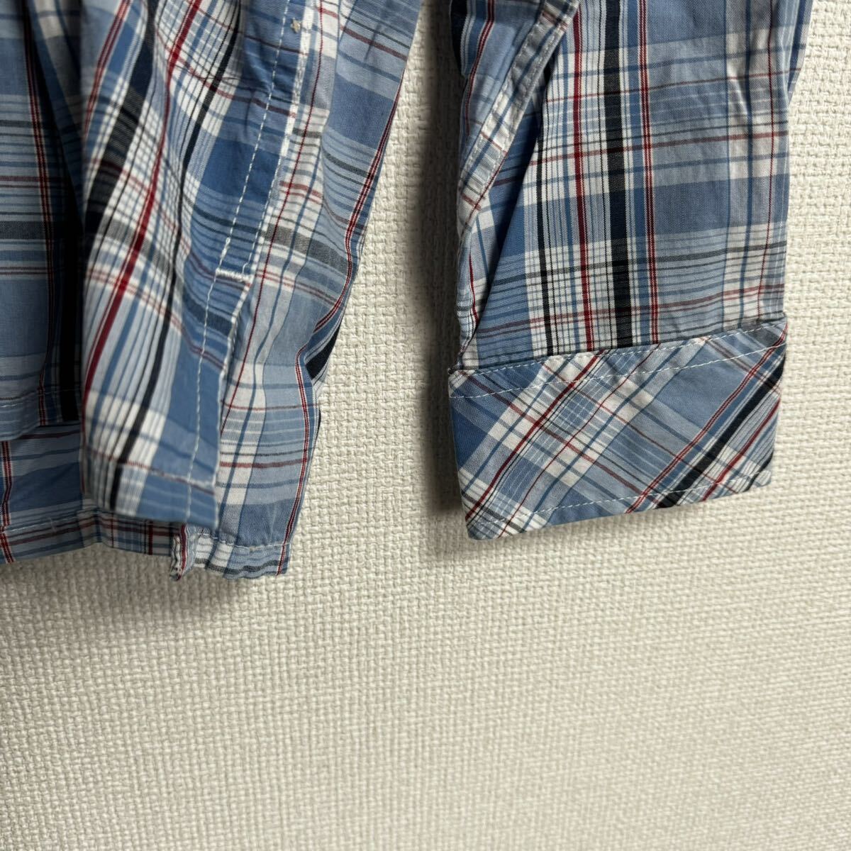 [ б/у одежда ]engineered garments рубашка с длинным рукавом m размер тянуть over бледно-голубой проверка голубой America производства 