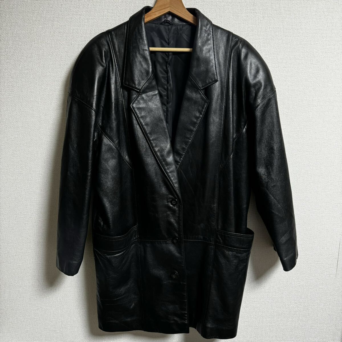 【古着】90s レザージャケット　ブラック　フリーサイズ位 日本製　常田　ヴィンテージ　レディース_画像1