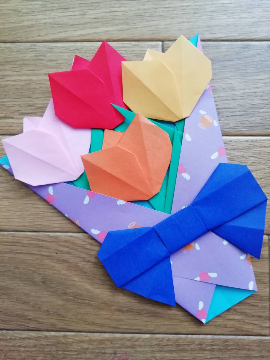  оригами тюльпан. букет ×2* оригами * стена поверхность украшение * ручная работа ⑥