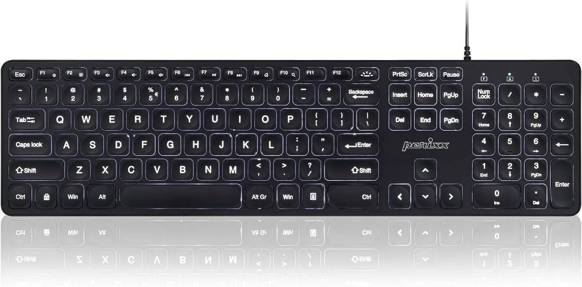 Perixx(ペリックス) PERIBOARD-331 バックライトキーボード 有線 USB パンタグラフキー フルサイズ 英語配列
