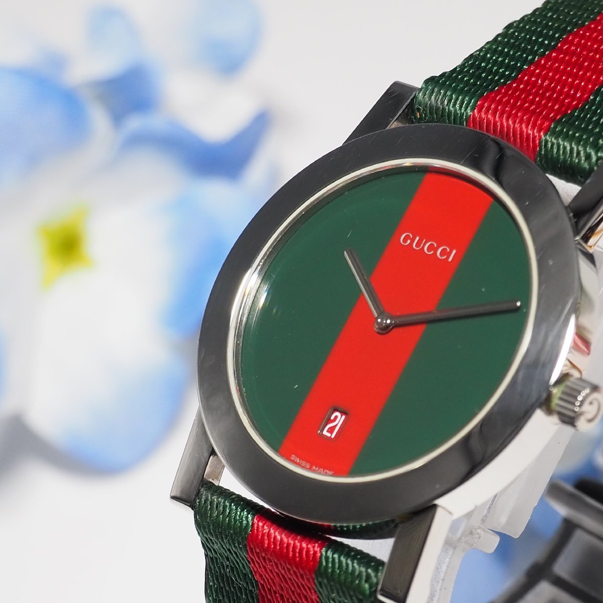 グッチ GUCCI シェリーライン デイト 革ベルト メンズ 腕時計 C346 中古_画像1