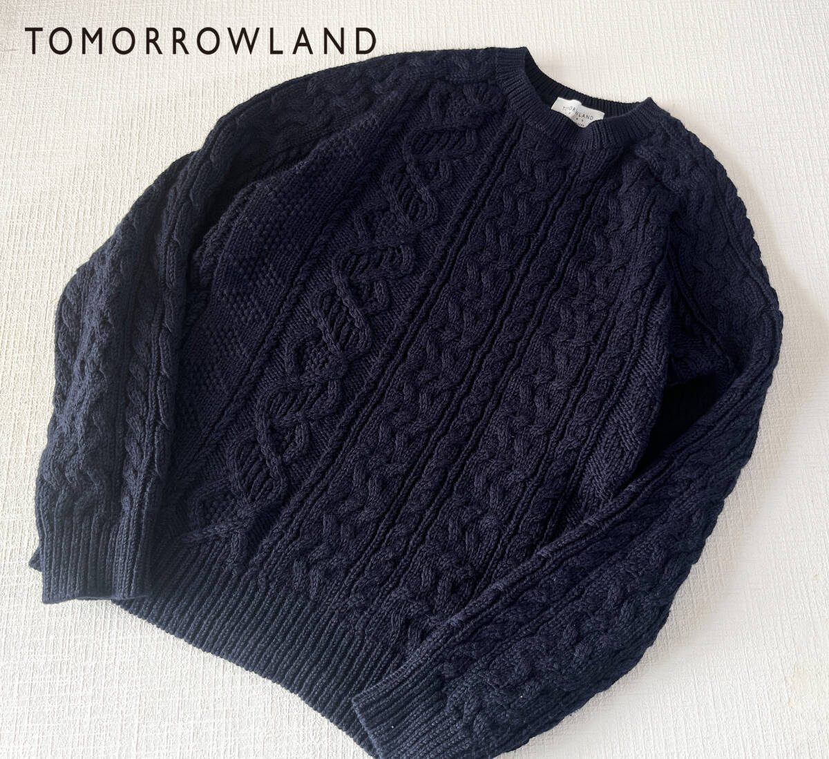 ★定25000★TOMORROWLAND　トゥモローランド M ネイビー　紺★アランニット ケーブルニット フィッシャーマン ローゲージ★セーター ニット_画像1